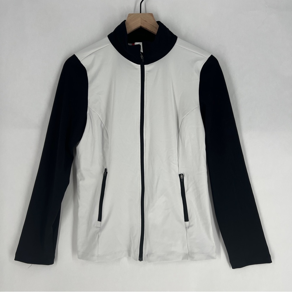 REDVANLY Women’s Medium White/Black Contrast Sleeve Full-Zip Jacket‎ Golf Tennis